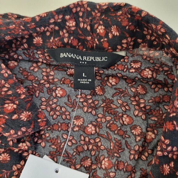 Banana Republic Cotton Flower Print Button Down Shirt Blouse Women Size L - Picture 7 of 10